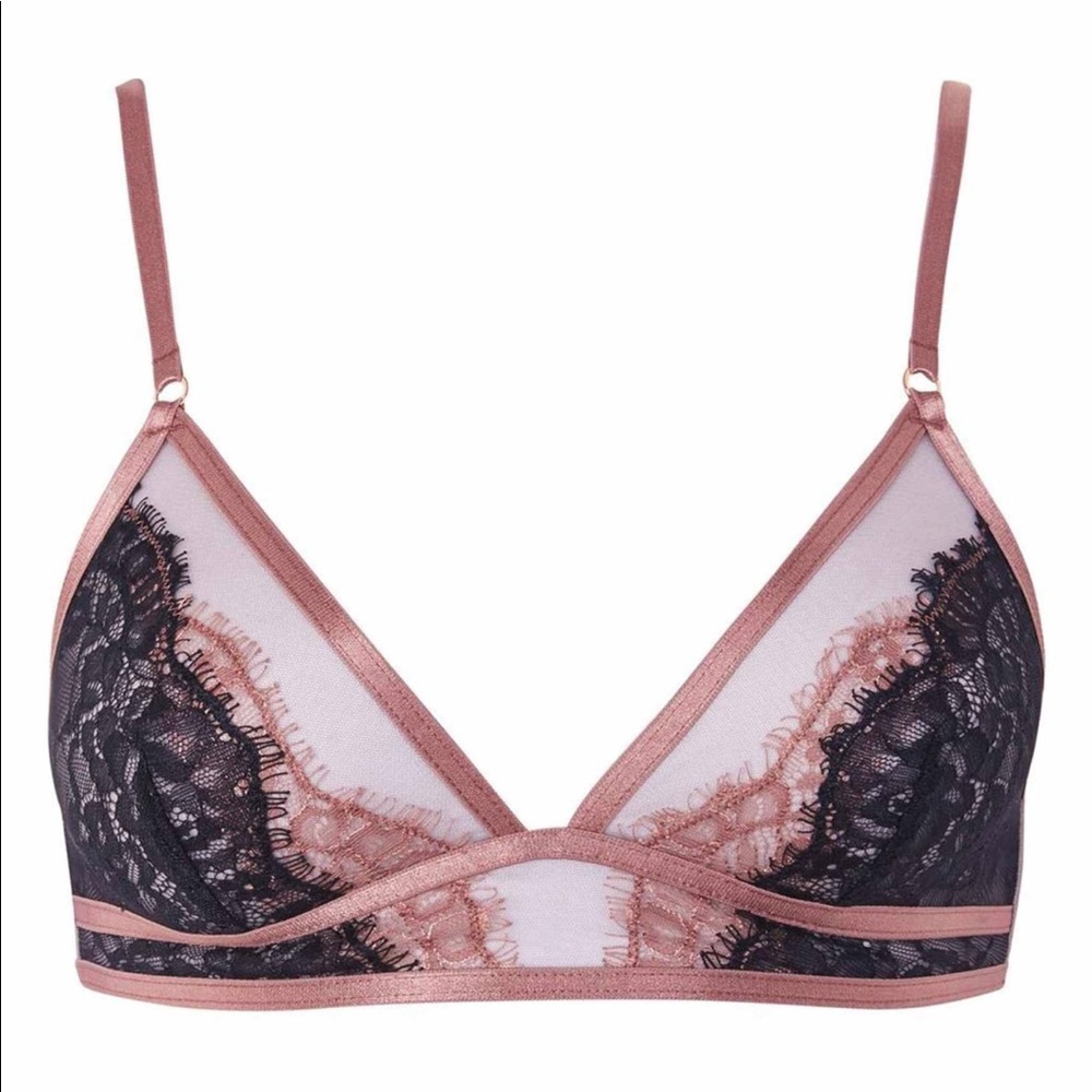 Topshop Tyra Mesh Pink Black Lace Bralette - Picture 2 of 2
